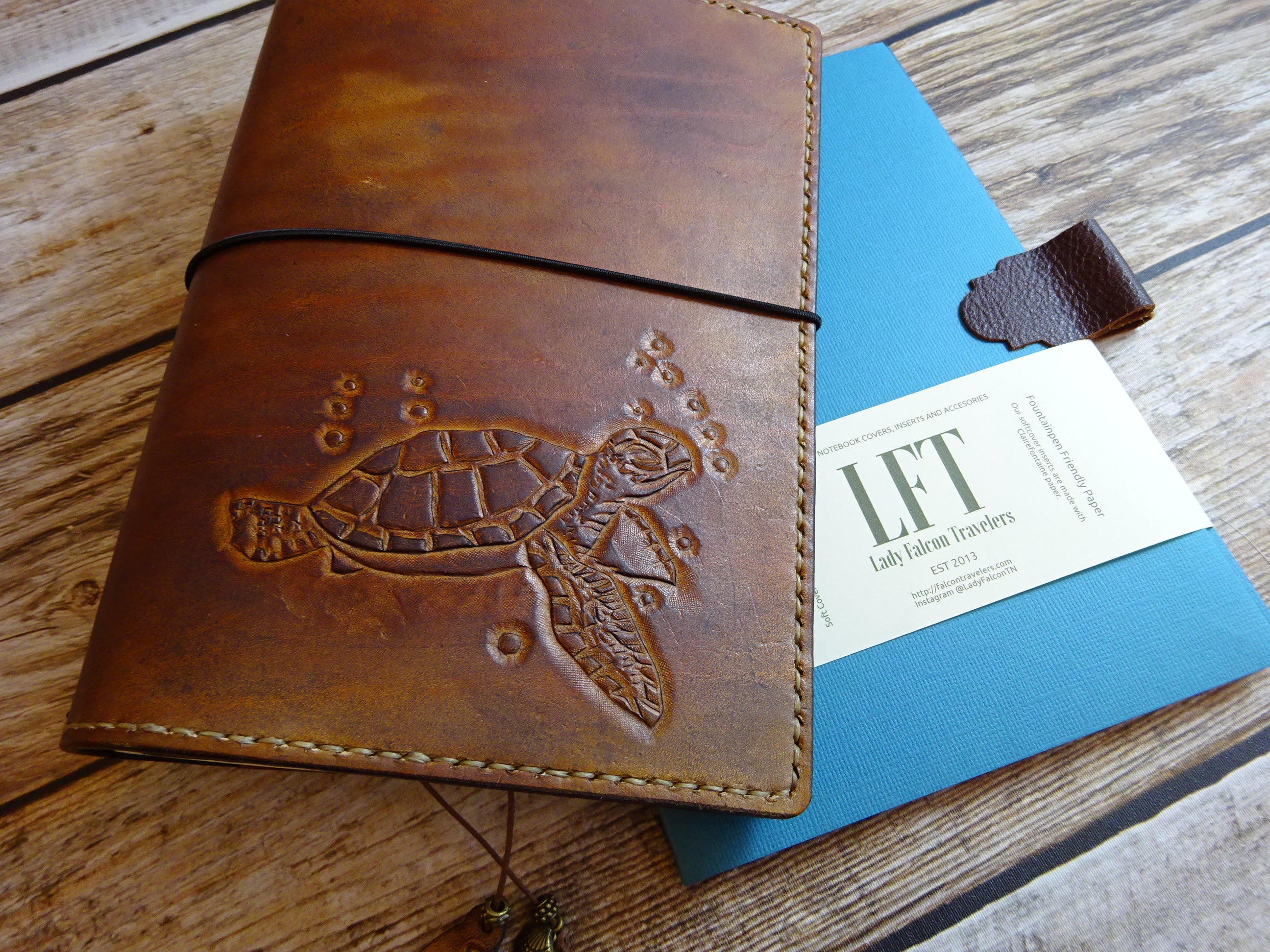Tooled Sea Turtle Add-On, Falcon Travelers, Traveler's Notebook Add-on, Lady Falcon, Travelers, Notebook, Traveler's, Journaling, Planner, writing, leather, cover