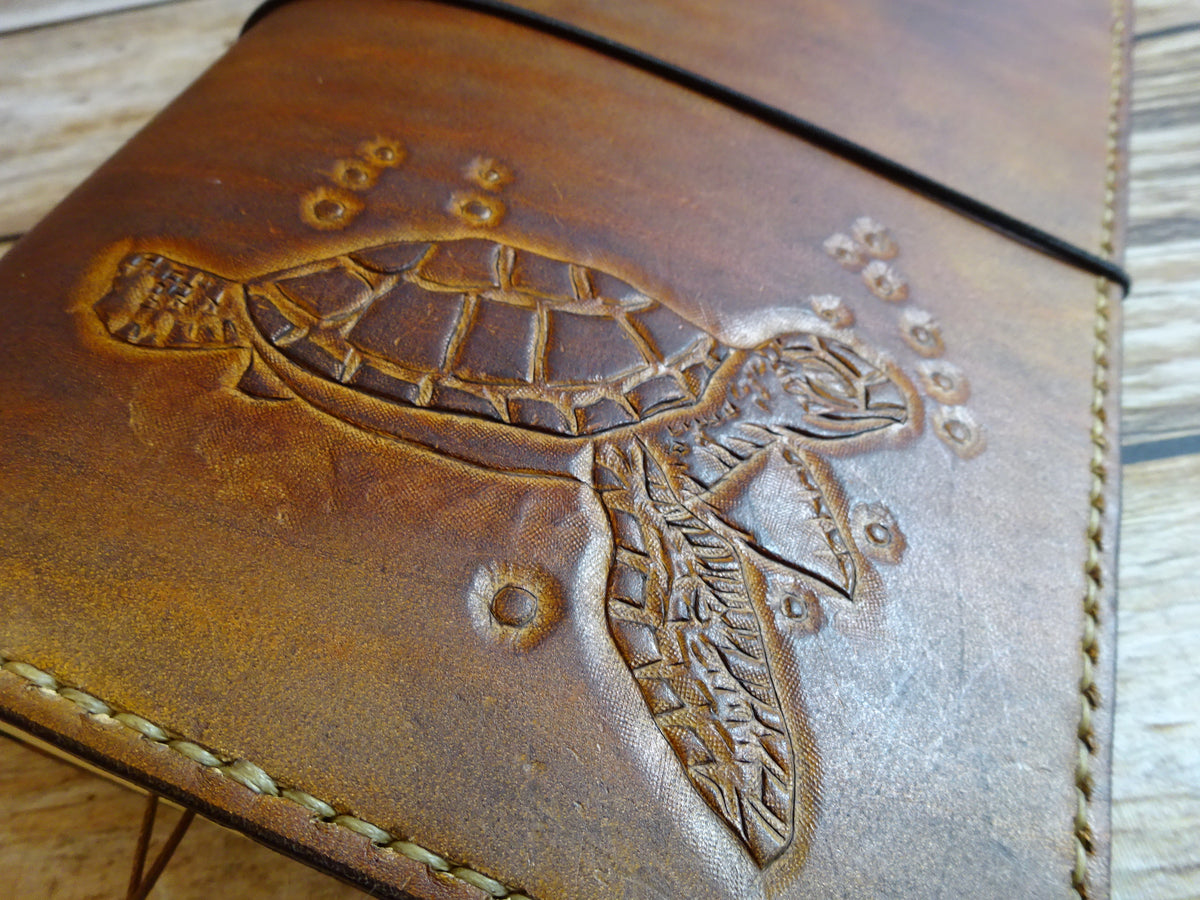 Tooled Sea Turtle Add-On, Falcon Travelers, Traveler's Notebook Add-on, Lady Falcon, Travelers, Notebook, Traveler's, Journaling, Planner, writing, leather, cover