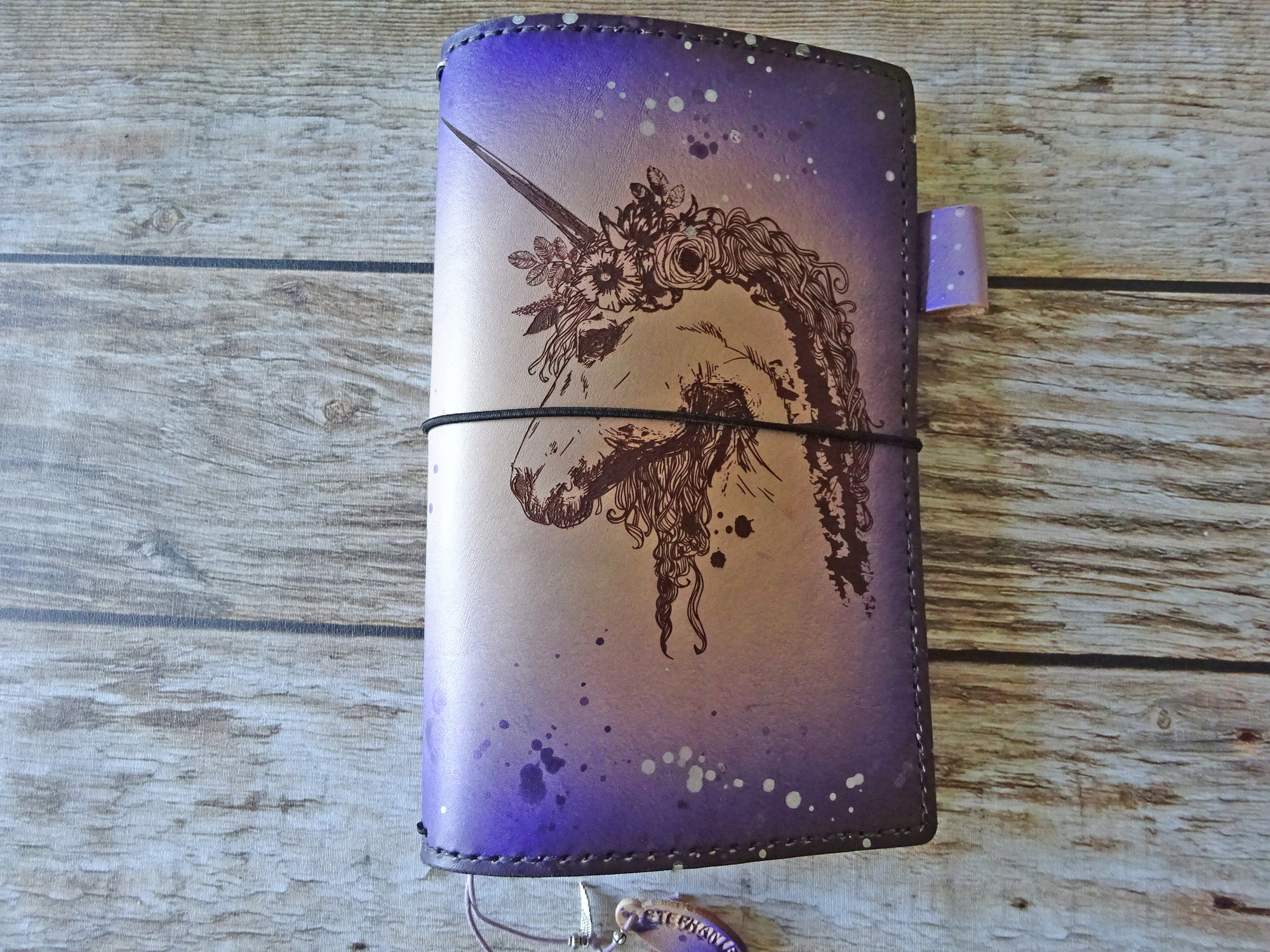 Engraved Unicorn Add-On, Falcon Travelers, Traveler's Notebook Add-on, Lady Falcon, Travelers, Notebook, Traveler's, Journaling, Planner, writing, leather, cover