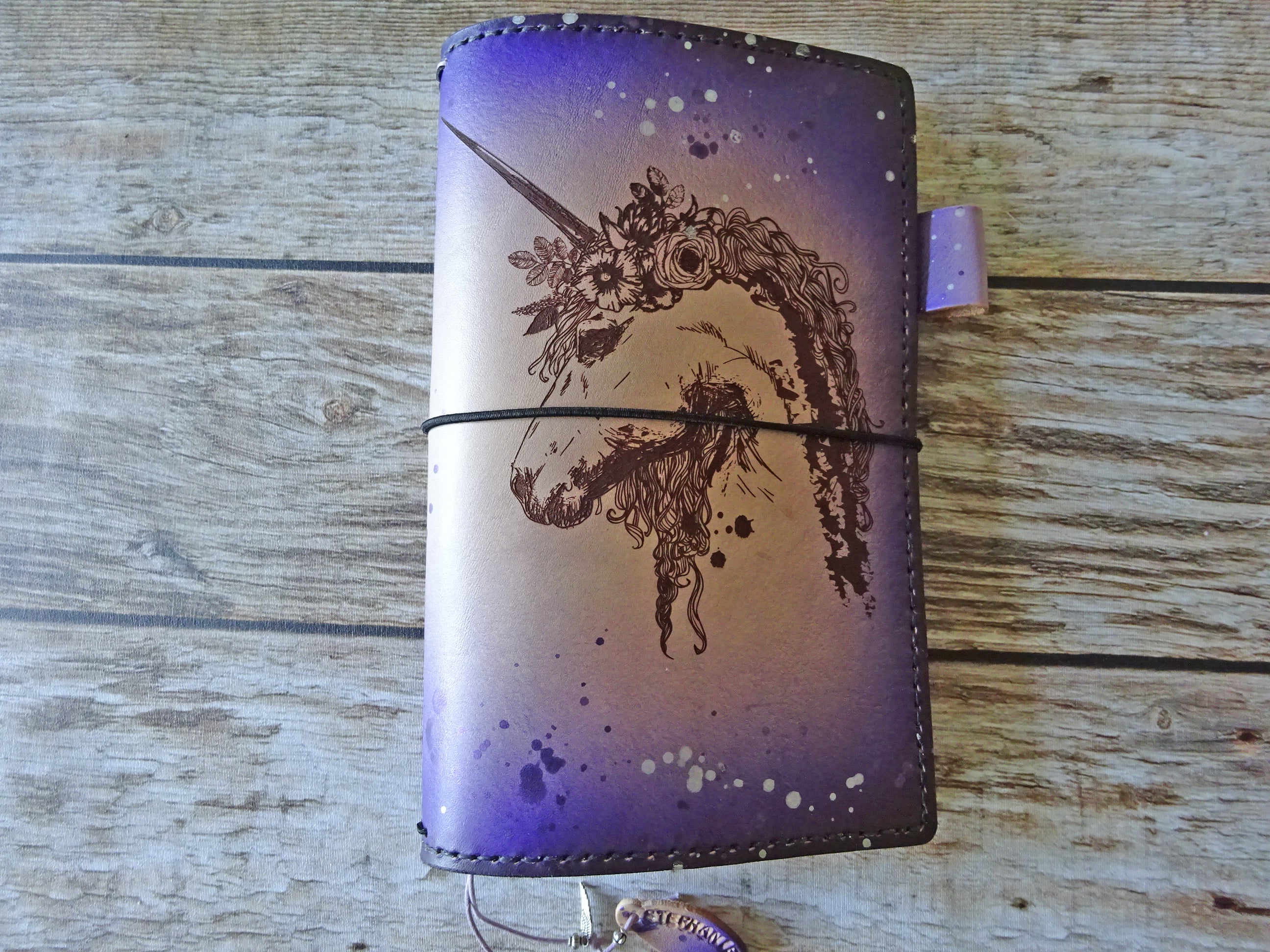 Engraved Unicorn Add-On, Falcon Travelers, Traveler's Notebook Add-on, Lady Falcon, Travelers, Notebook, Traveler's, Journaling, Planner, writing, leather, cover