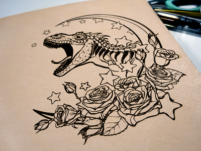 Engraved T-Rex Adventures Add-On, Falcon Travelers, Traveler's Notebook Add-on, Lady Falcon, Travelers, Notebook, Traveler's, Journaling, Planner, writing, leather, cover