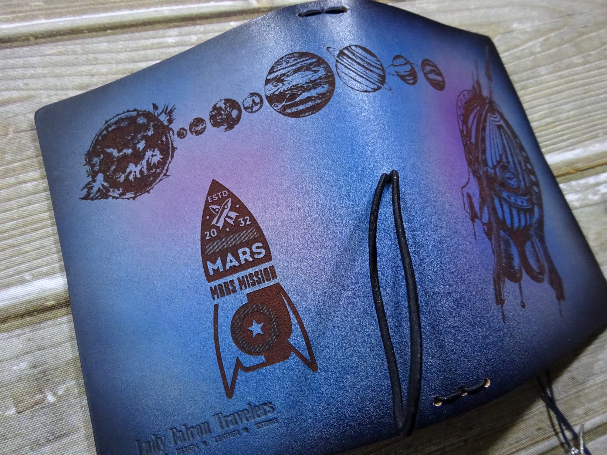Engraved Mars Mission Add-On, Falcon Travelers, Traveler's Notebook Add-on, Lady Falcon, Travelers, Notebook, Traveler's, Journaling, Planner, writing, leather, cover