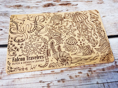 Engraved Under the sea  Add-On, Patina edition, Falcon Travelers, Traveler's Notebook Add-on, Lady Falcon, Travelers, Notebook, Traveler's, Journaling, Planner, writing, leather, cover