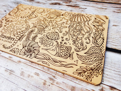 Engraved Under the sea  Add-On, Patina edition, Falcon Travelers, Traveler's Notebook Add-on, Lady Falcon, Travelers, Notebook, Traveler's, Journaling, Planner, writing, leather, cover