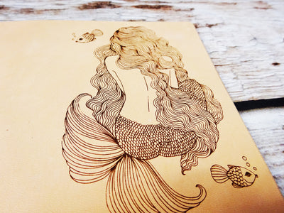 Engraved Mermaid  Add-On, Patina edition, Falcon Travelers, Traveler's Notebook Add-on, Lady Falcon, Travelers, Notebook, Traveler's, Journaling, Planner, writing, leather, cover