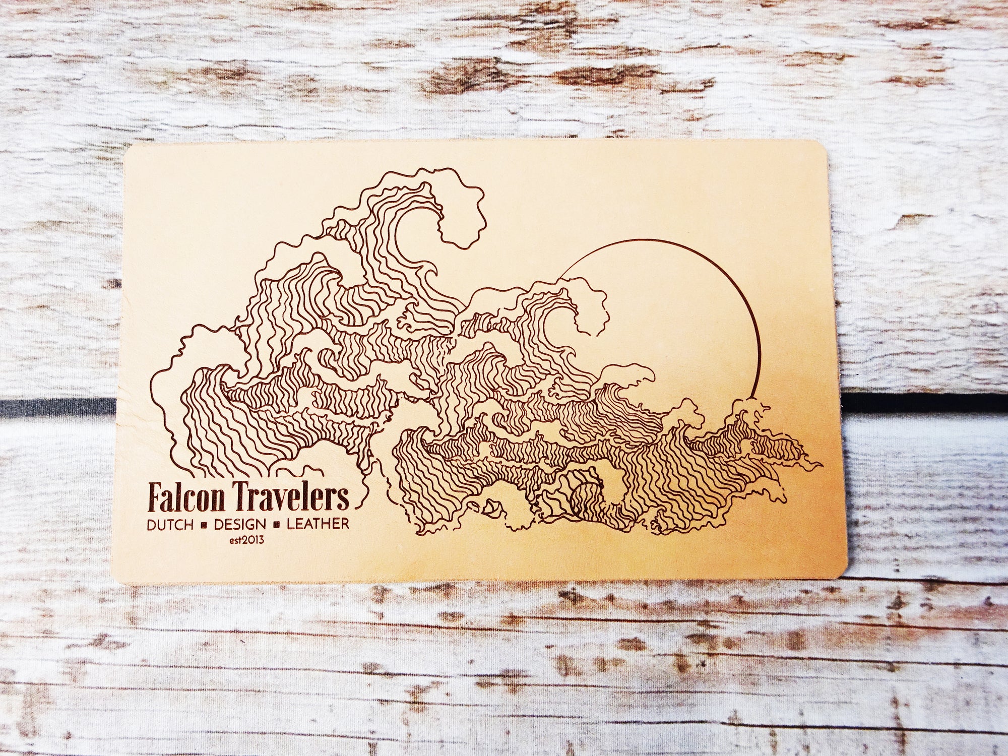 Engraved Sunset Waves  Add-On, Patina edition, Falcon Travelers, Traveler's Notebook Add-on, Lady Falcon, Travelers, Notebook, Traveler's, Journaling, Planner, writing, leather, cover