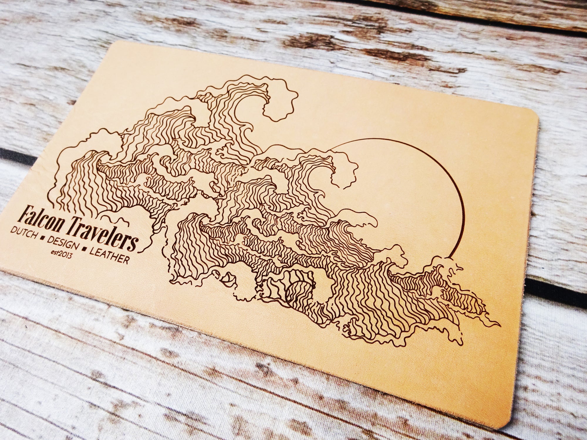 Engraved Sunset Waves  Add-On, Patina edition, Falcon Travelers, Traveler's Notebook Add-on, Lady Falcon, Travelers, Notebook, Traveler's, Journaling, Planner, writing, leather, cover