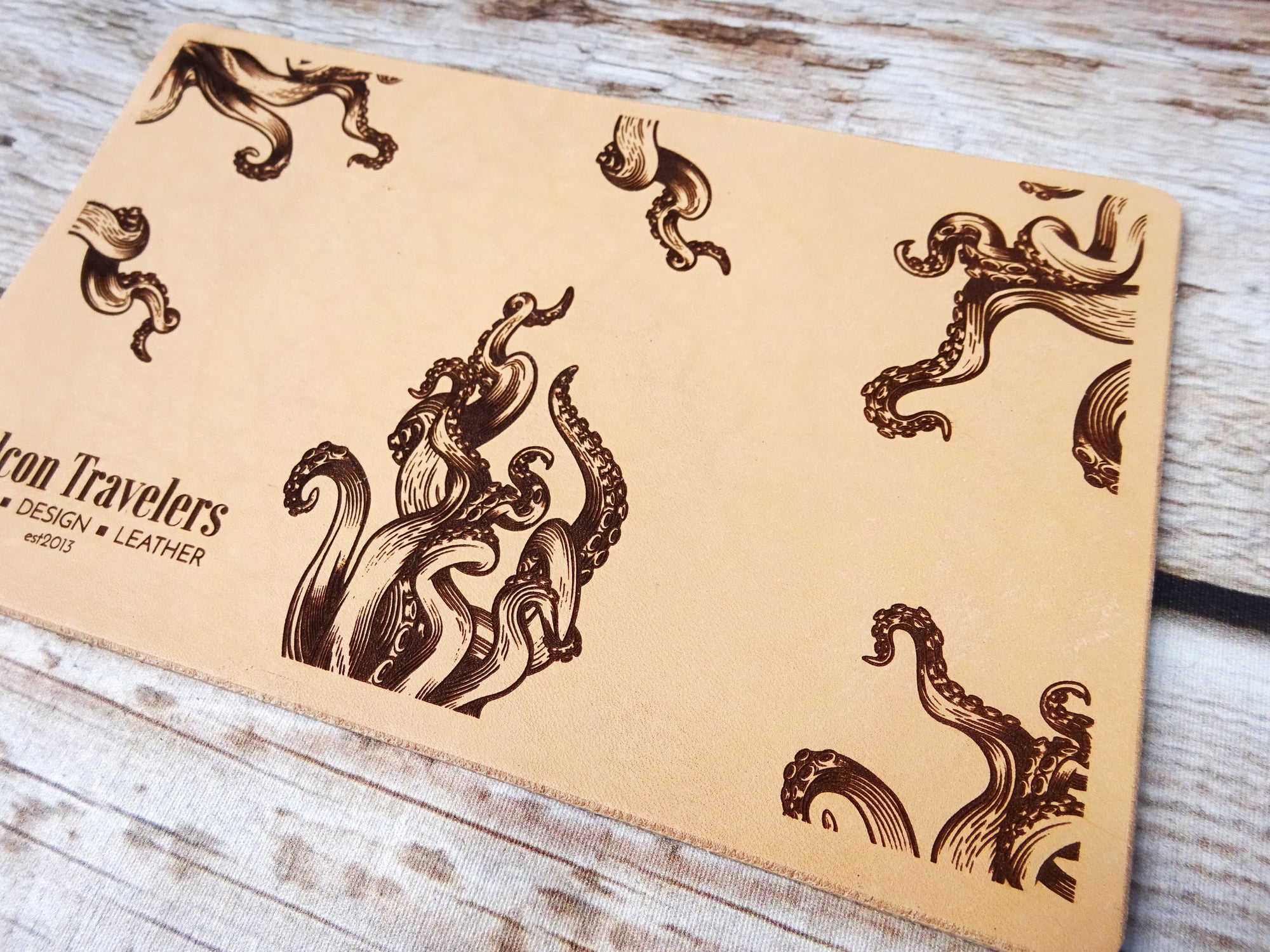 Engraved Octopus Tentacles  Add-On, Patina edition, Falcon Travelers, Traveler's Notebook Add-on, Lady Falcon, Travelers, Notebook, Traveler's, Journaling, Planner, writing, leather, cover