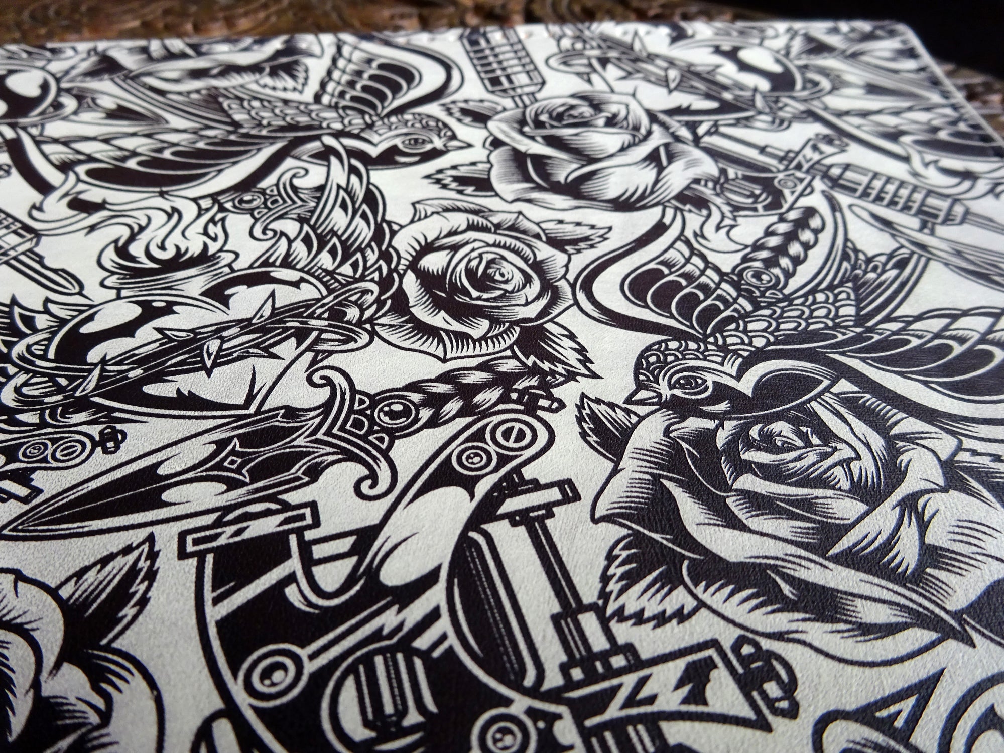 Engraved Tattoo Birds, Solid Background