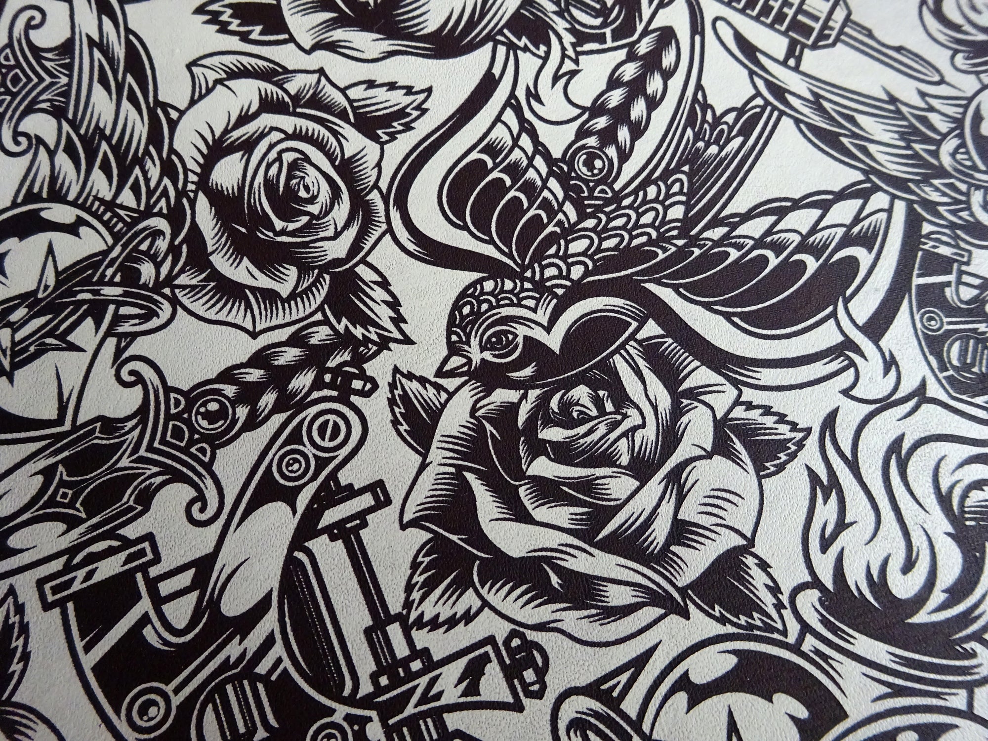 Engraved Tattoo Birds, Solid Background